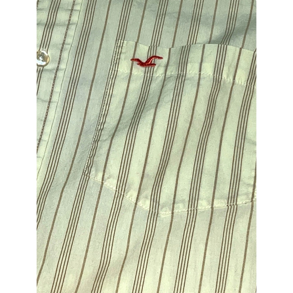 Hollister Shirt Mens Medium Button Down Yellow Pocket Logo Preppy Cotton Long SL - Picture 4 of 7
